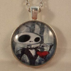 Silver Mystical Nightmare Before Christmas Jack Skellington Cabochon Necklace